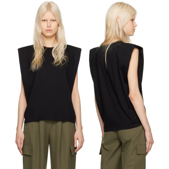 The Frankie Shop EVA Black Muscle Tee Cotton Sz Small Padded Shoulders Crew Neck - Picture 1 of 9